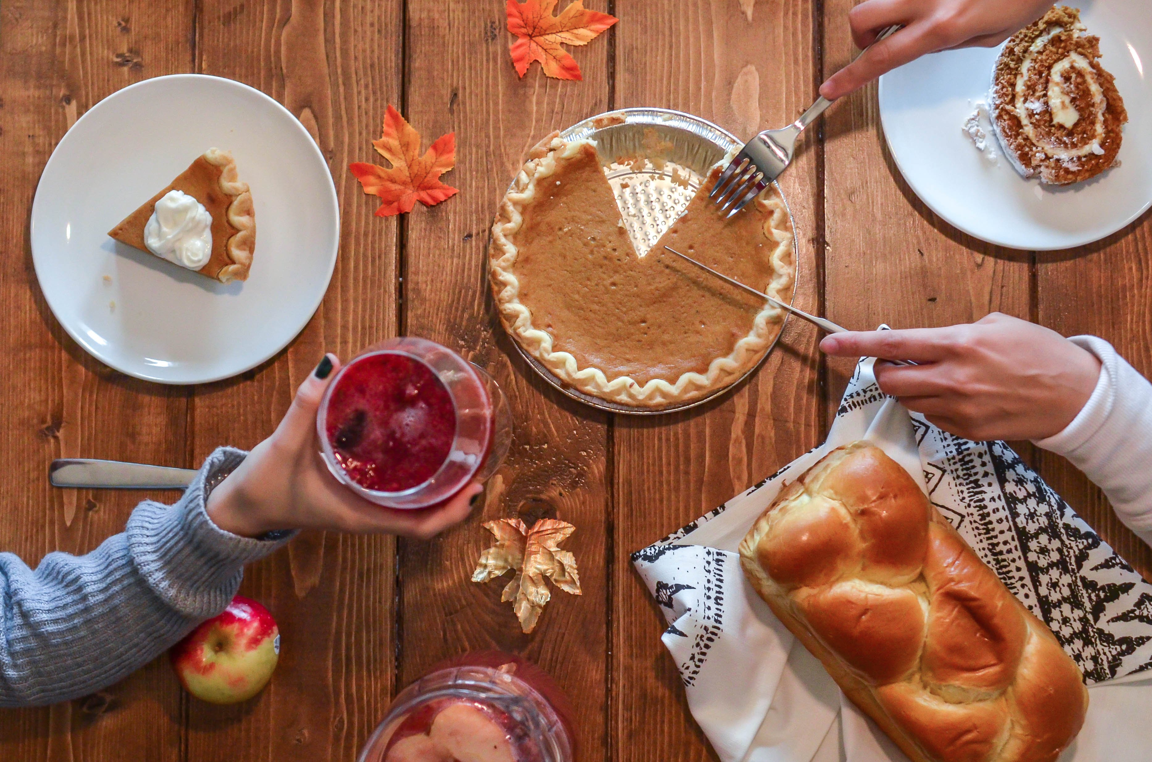 table of food and bread in autumn