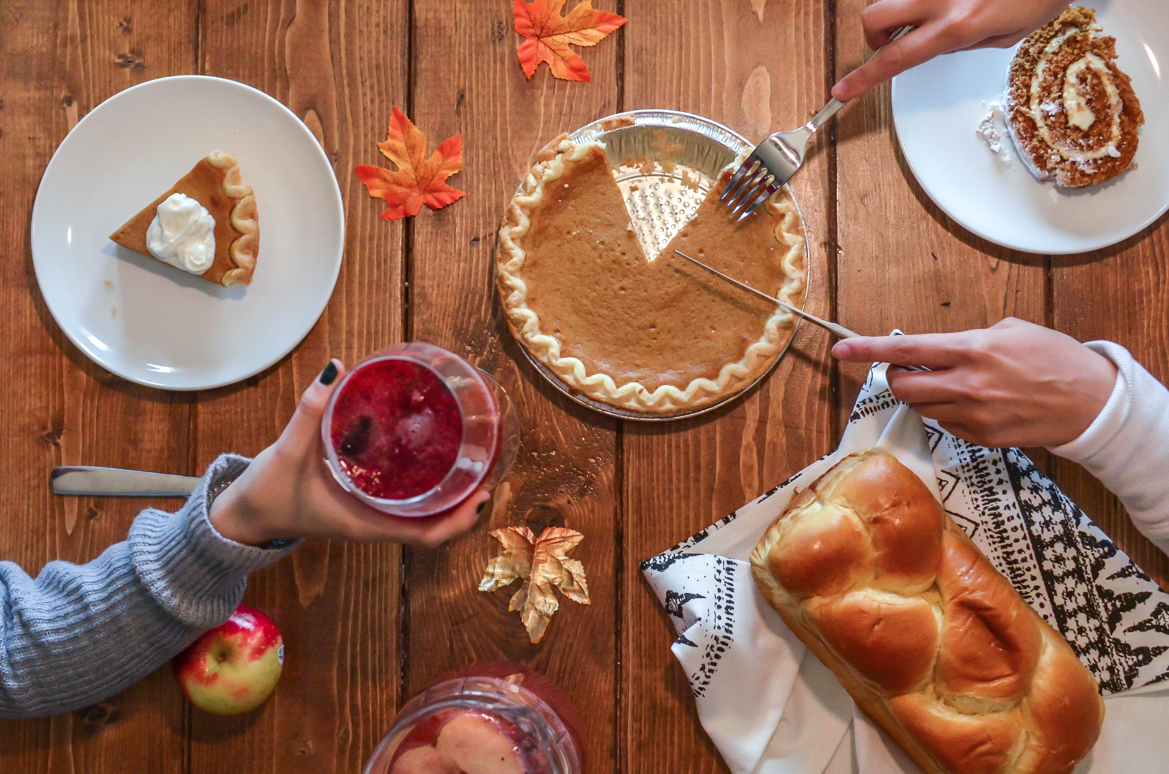 table of food and bread in autumn